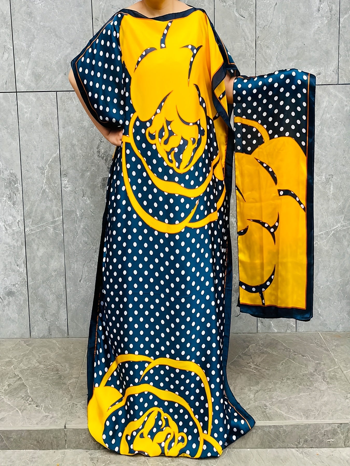 Plus Size Floral Maxi Kaftan Dress - Short Sleeve, Flowy, Summer Beach