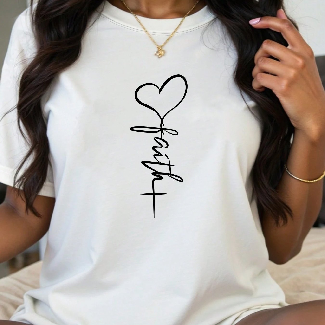 Women's Beige Casual Sports Tee with Love Plus Graphic Short Sleeve