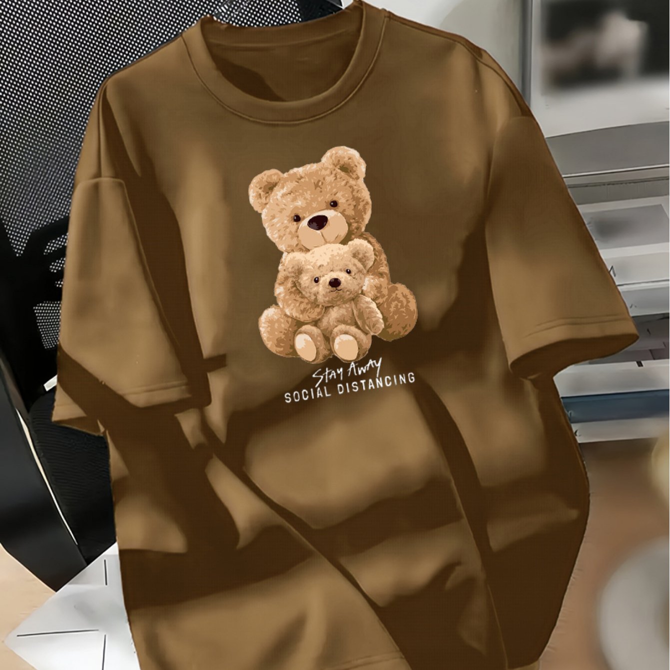 Women's Cotton Casual Crew Neck T-Shirt with Cartoon Bear Print Short Sleeve Loose Fit All-Season