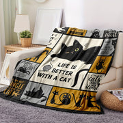 Black Cat Flannel Blanket for Halloween Cozy Throw for Sofa Bed Travel and Camping