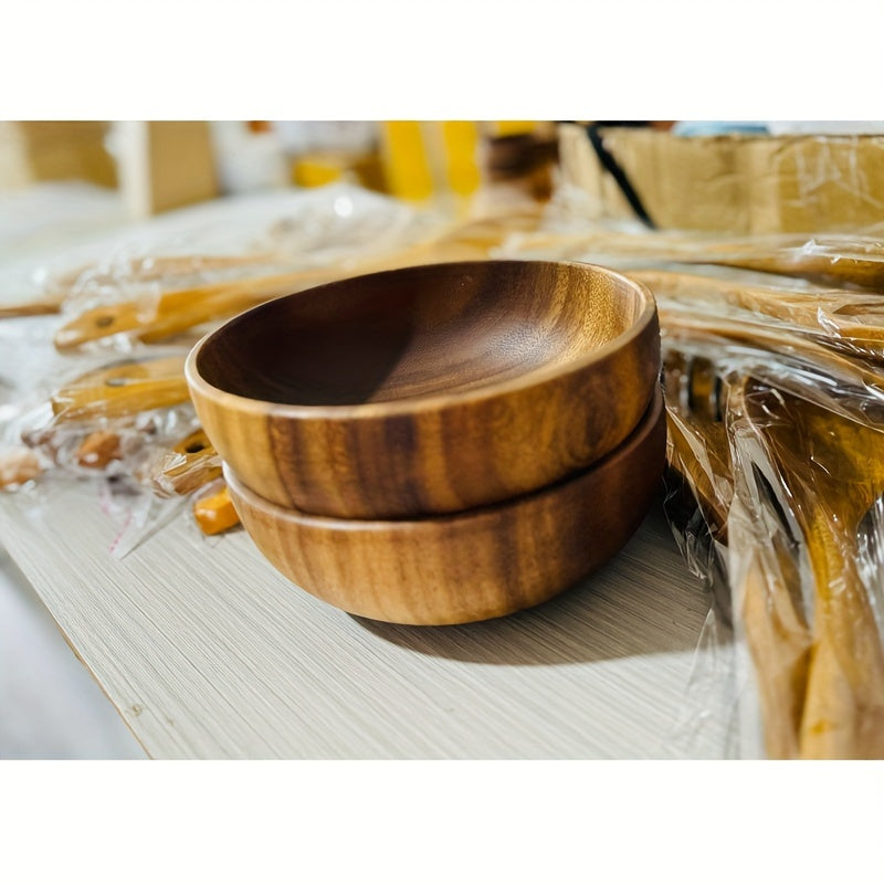 Set of 2 Acacia Wood Salad Bowls for Serving Fruit, Kitchen, Picnic, Camping