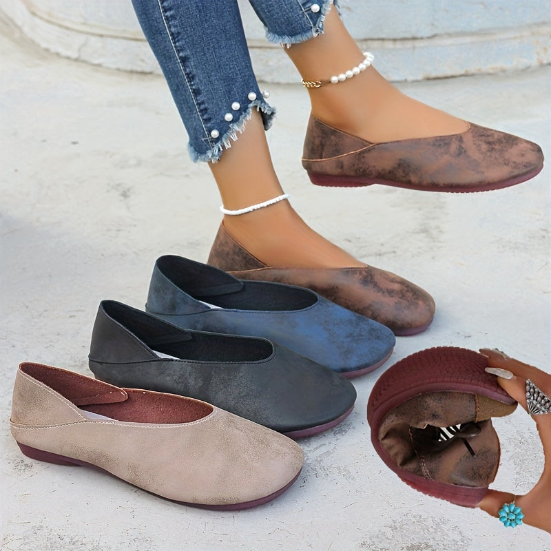 Women's Slip-On Flats Soft PU Loafers Non-Slip Sole Casual Shoes