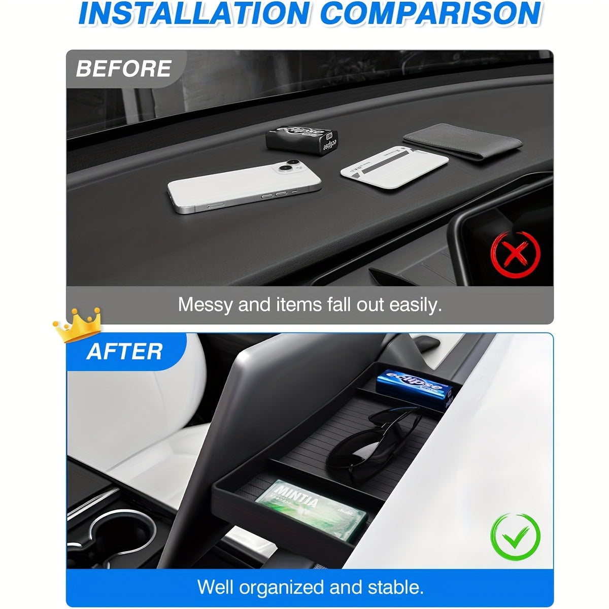 Bandeja organizadora de interior para coche, de TPE negro, para accesorios de almacenamiento Tesla Model 3/Y