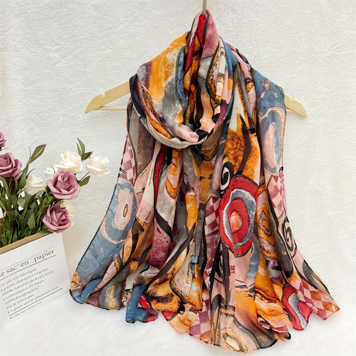 Boho Chic Colorful Circle Print Scarf Lightweight Sun-Protective Windproof Shawl for Women