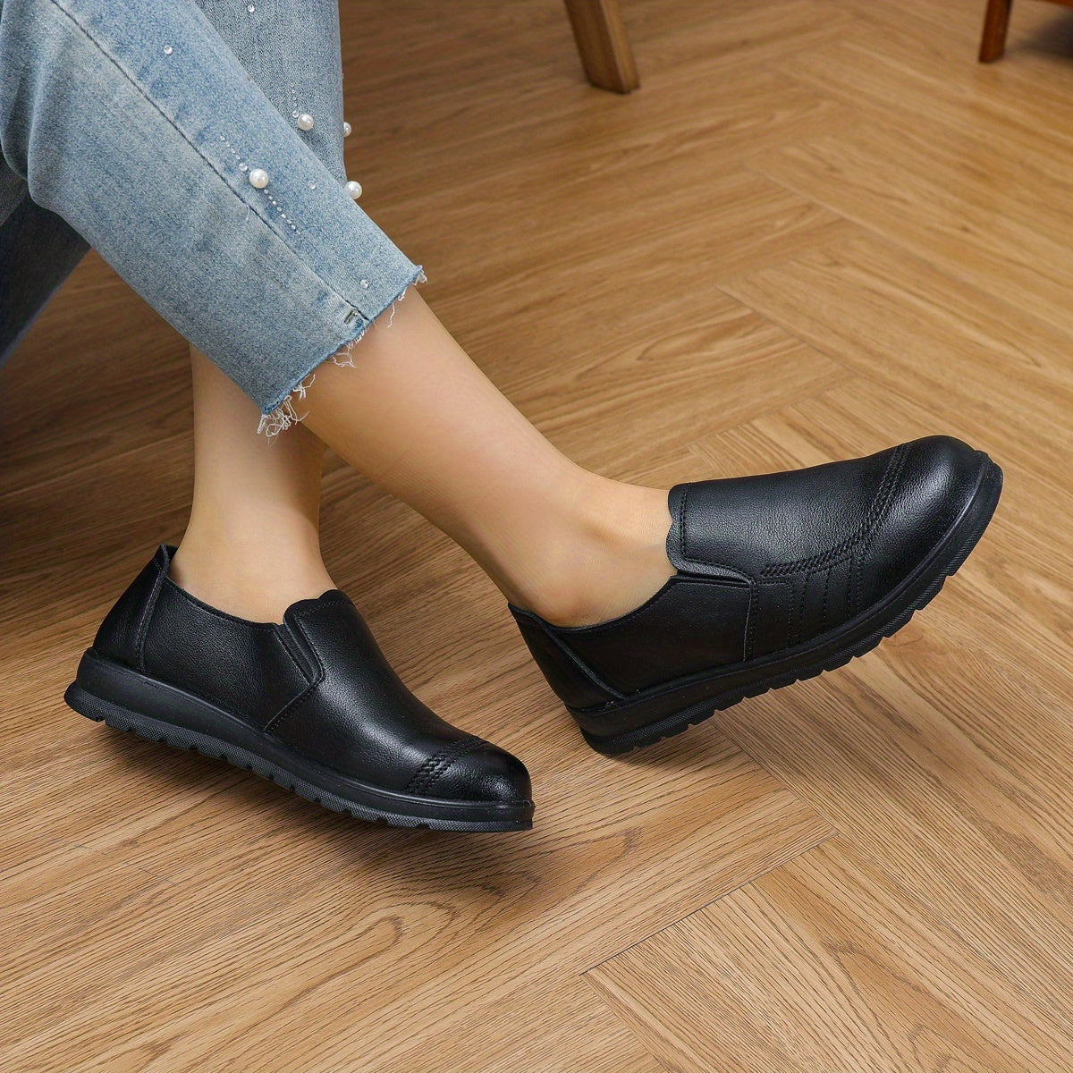 Women’s Vegan PU Penny Loafers Slip-On Round Toe Office Party Shoes Maroon Black Sole