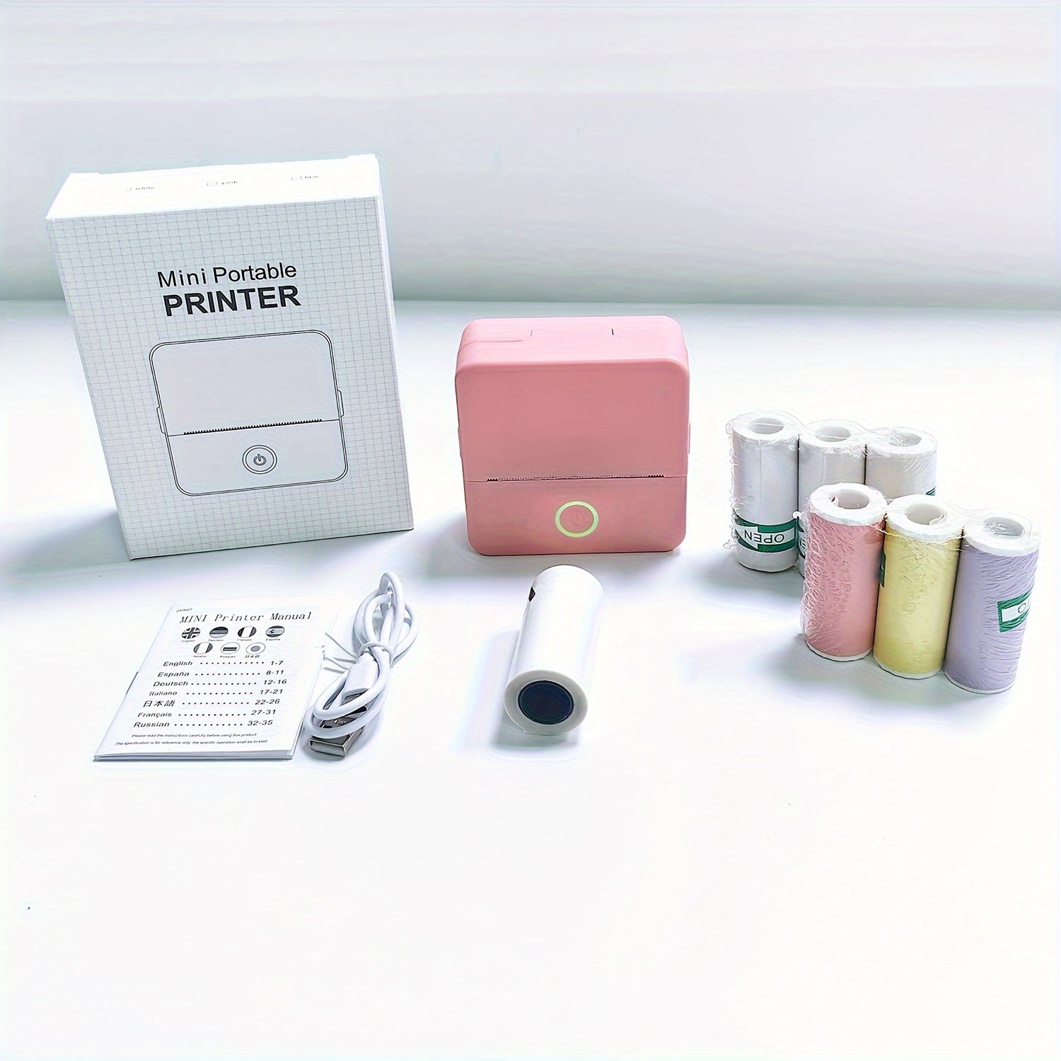 Impresora térmica portátil con rollos de pegatinas autoadhesivas para fotos, etiquetas y texto
