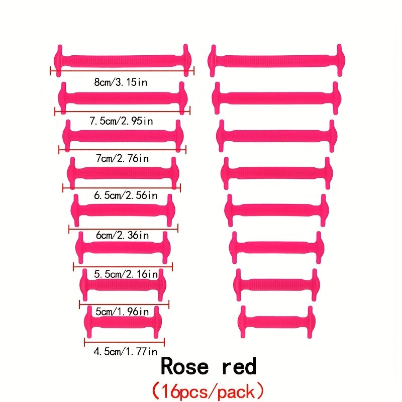 16PCS Elastic Silicone No-Tie Shoelaces with Clips for Sneakers and Athletic Shoes