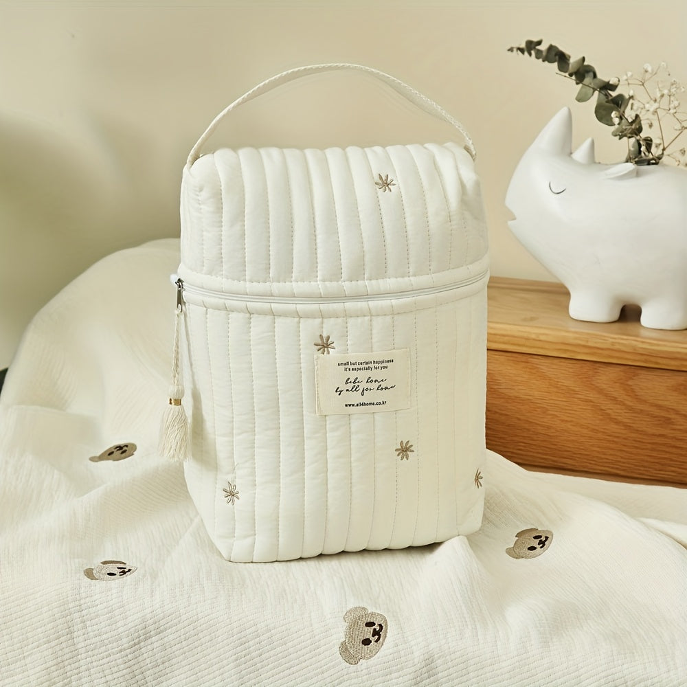 Bolsa de pañales de algodón con bordado para cochecito de bebé y almacenamiento para madre