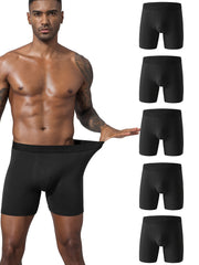 Men's Cotton Boxer Briefs 5-Pack Breathable Solid Color Stretch Underwear Black
