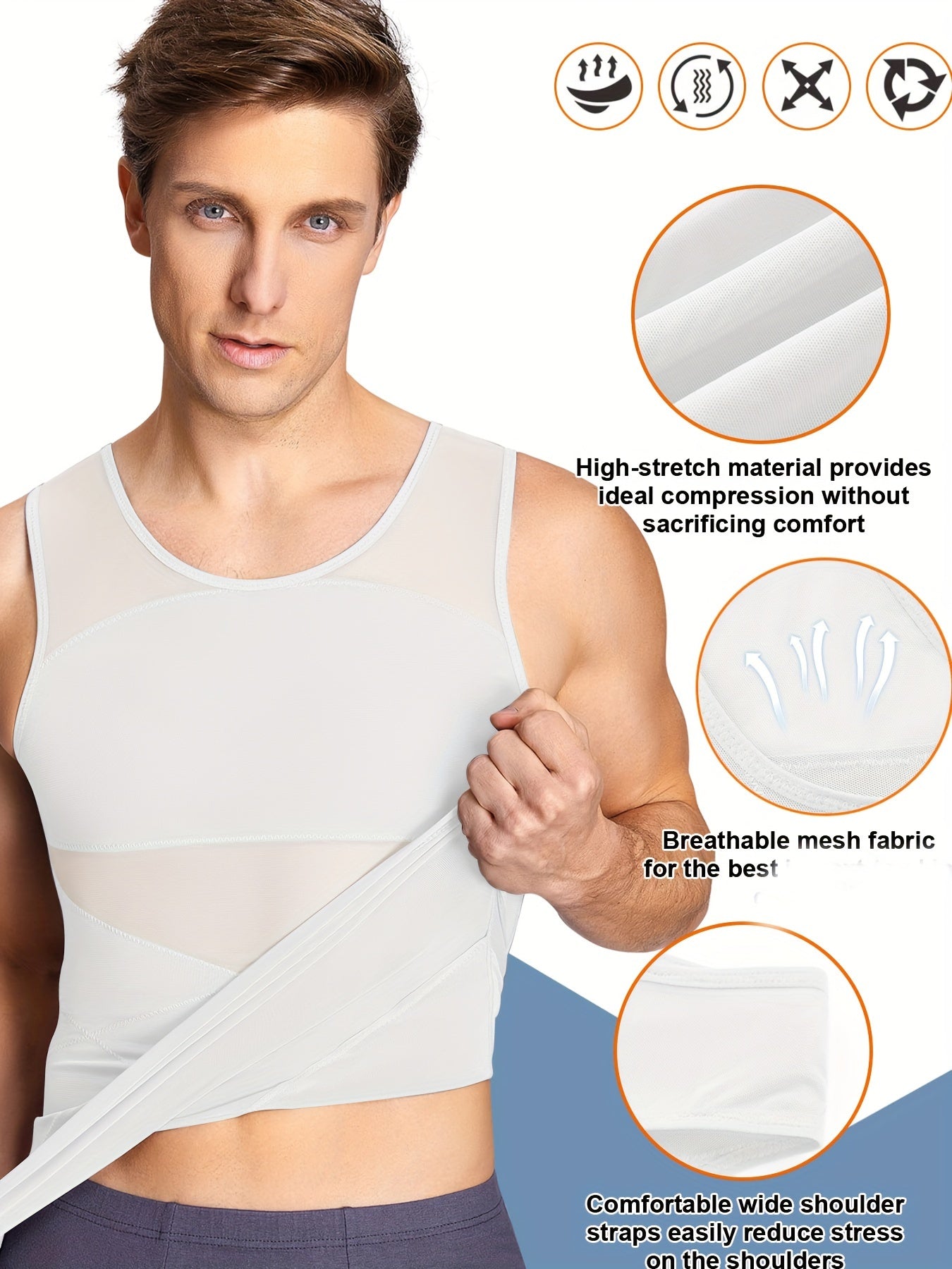 Men's Compression Tank Top Tummy Control Sleeveless Body Shaper Nylon Spandex