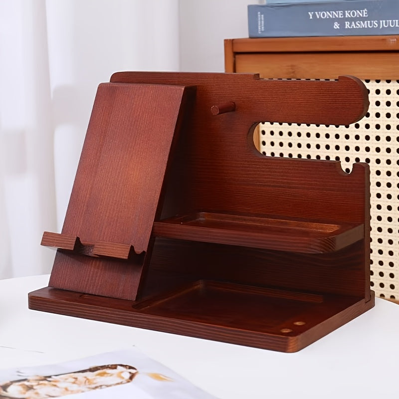 Soporte de organizador de escritorio de madera para teléfono, llaves, reloj, gafas, monedas, almacenamiento de mesa