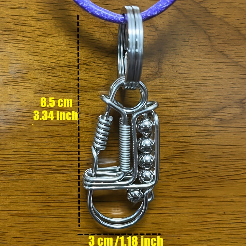 Men's Stainless Steel Keychain with Engraved Bead and Mechanical Buckle