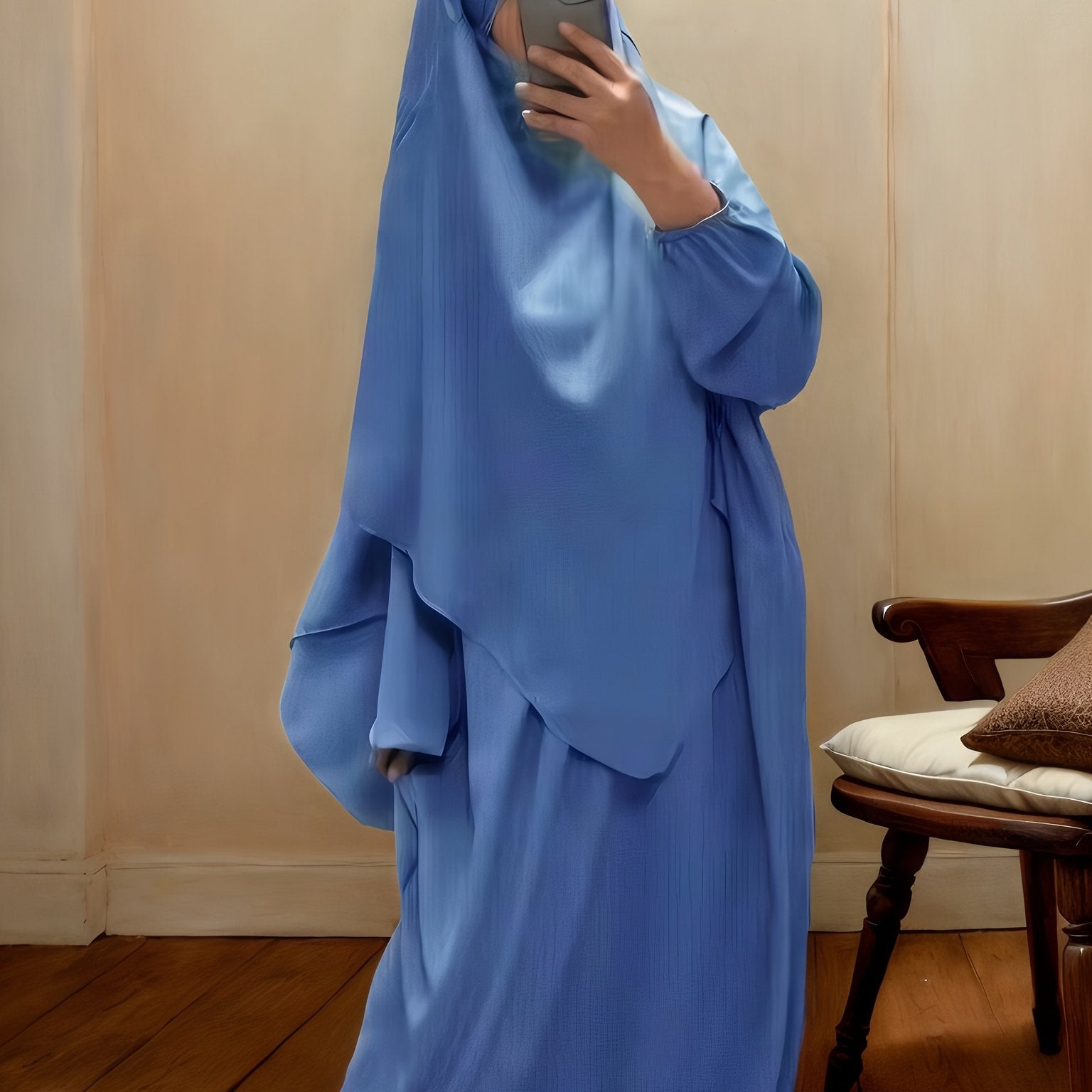 Women's Plus Size Polyester Maxi Abaya Kaftan Long Sleeve Casual Dress