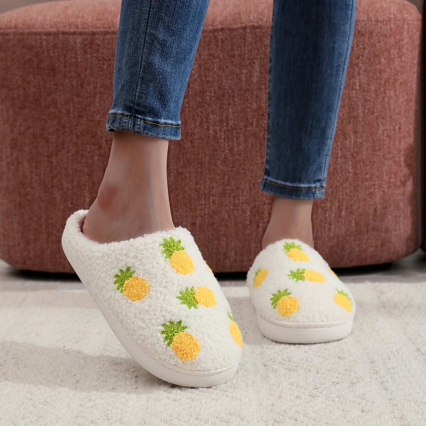 Women's Fruit Plush Slippers Warm Thick Sole Cozy Indoor Shoes