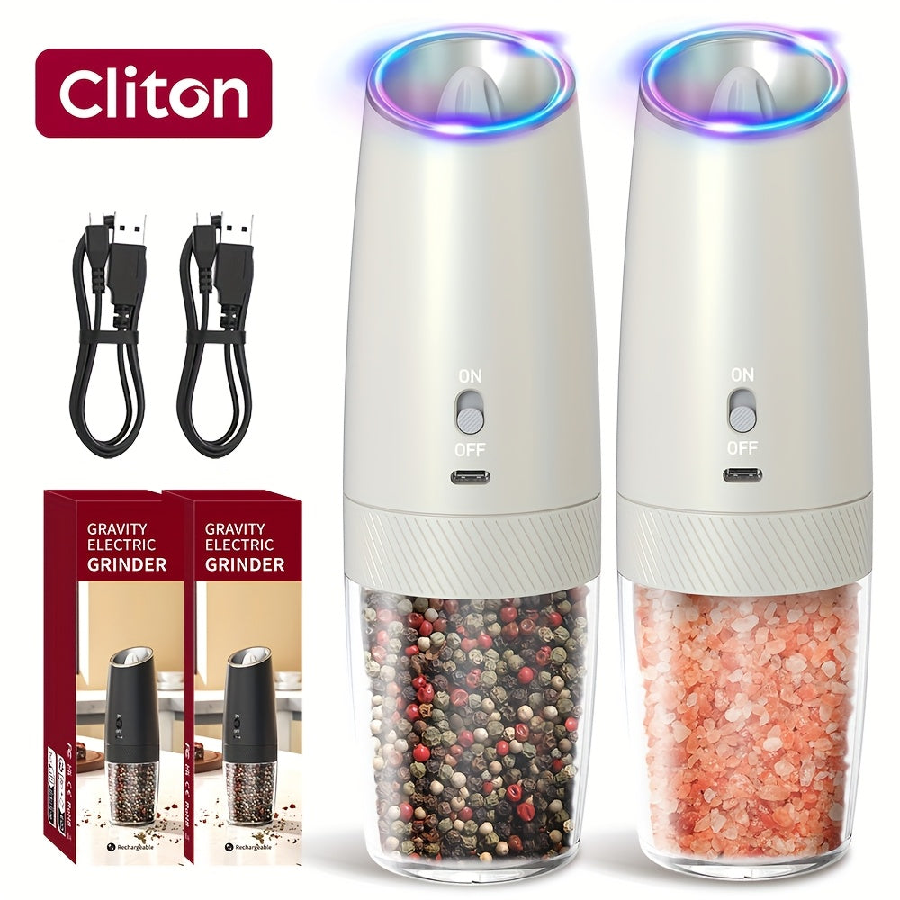 1/2 шт. Электрическая мельница для перца с гравитационным сенсором и светодиодной подсветкой. Перезаряжаемая, полностью автоматическая с большой камерой для наполнения. Необходимый инструмент для приправ.