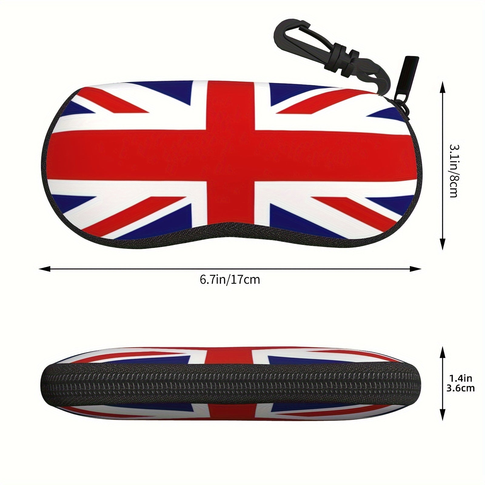 Waterproof Eyewear Case with British Flag Print and Keychain Neoprene Soft Lightweight for Men Women