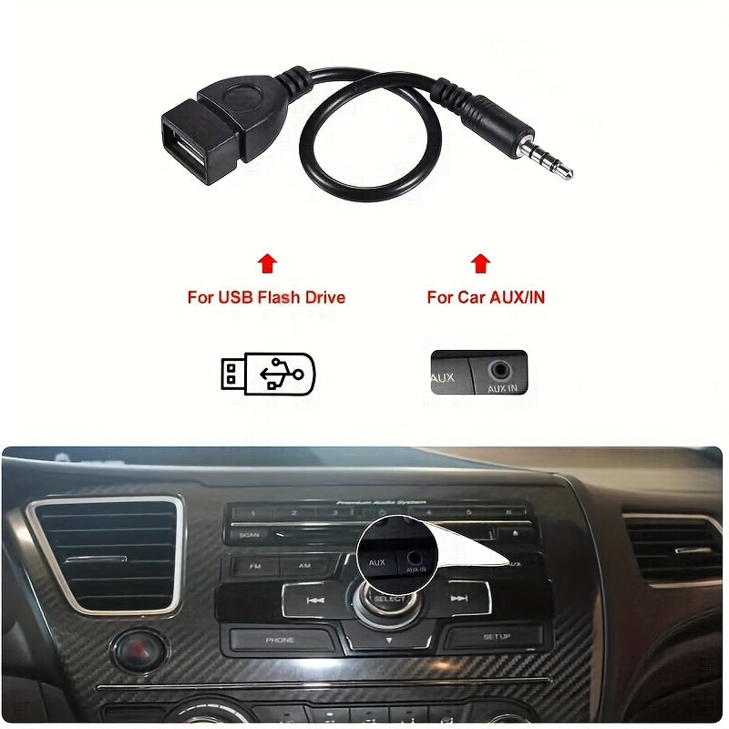 Universal 3.5mm AUX dan USB Audio Kabeli Qora Avtomobil Adapteri Erkakdan Ayolga