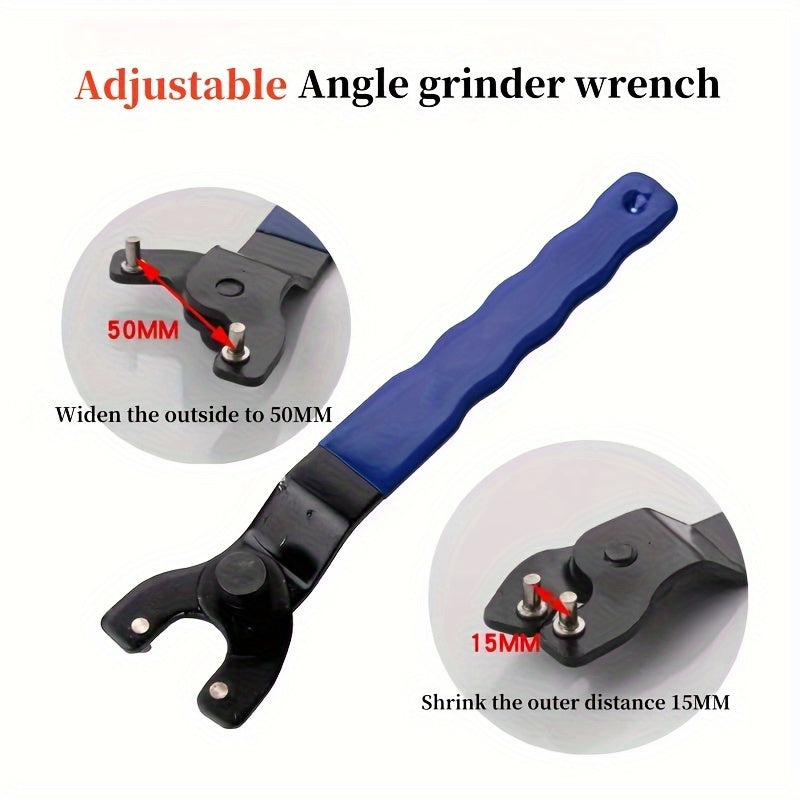 1Pc High-Carbon Steel Adjustable Angle Grinder Wrench Blue Handle