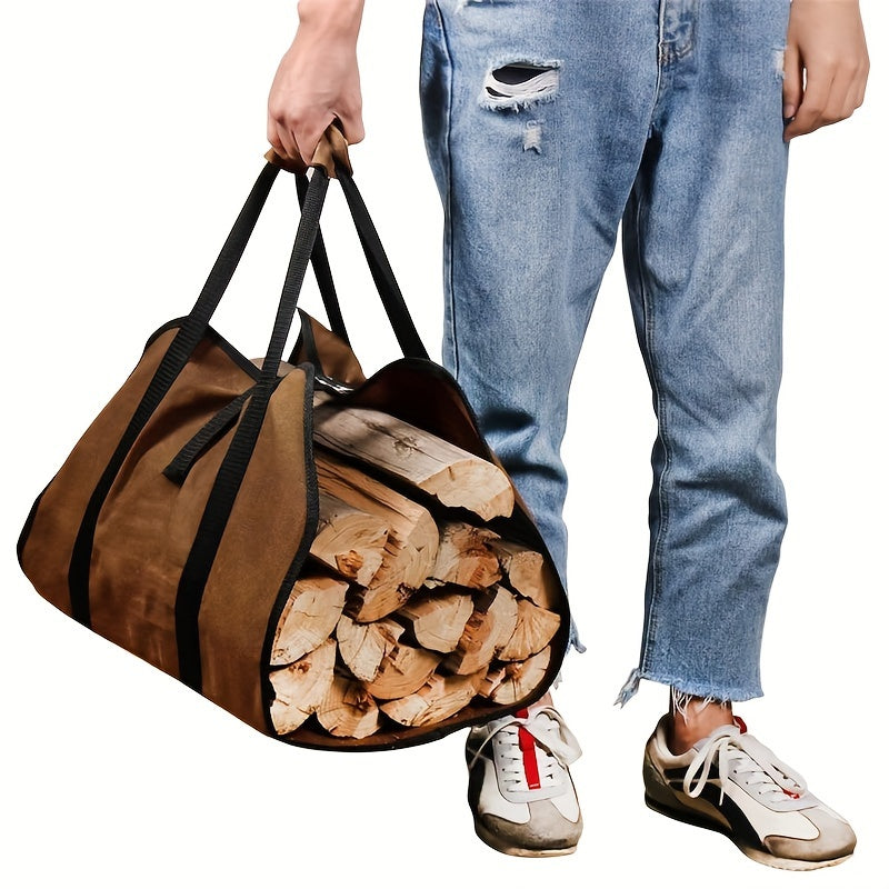 Canvas Firewood Carrier Bag with Reinforced Handles for Indoor Fireplace or Fire Pit