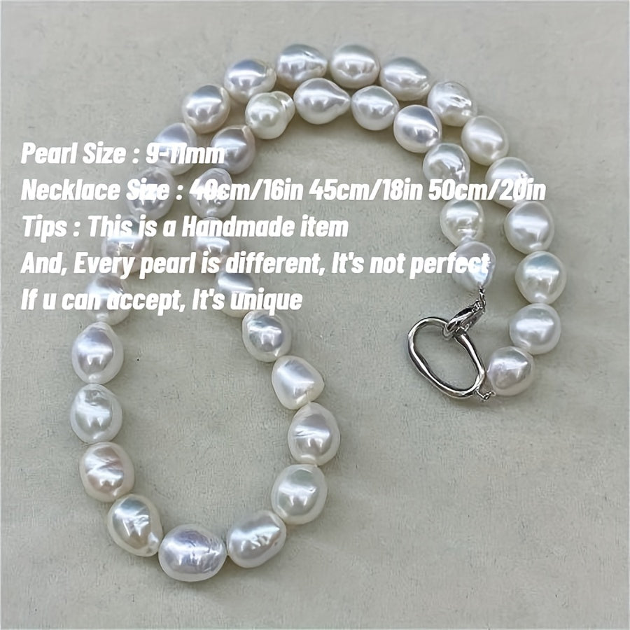 Natural Freshwater Pearl Necklace 9-11mm White Baroque Jewelry for Weddings and Special Events