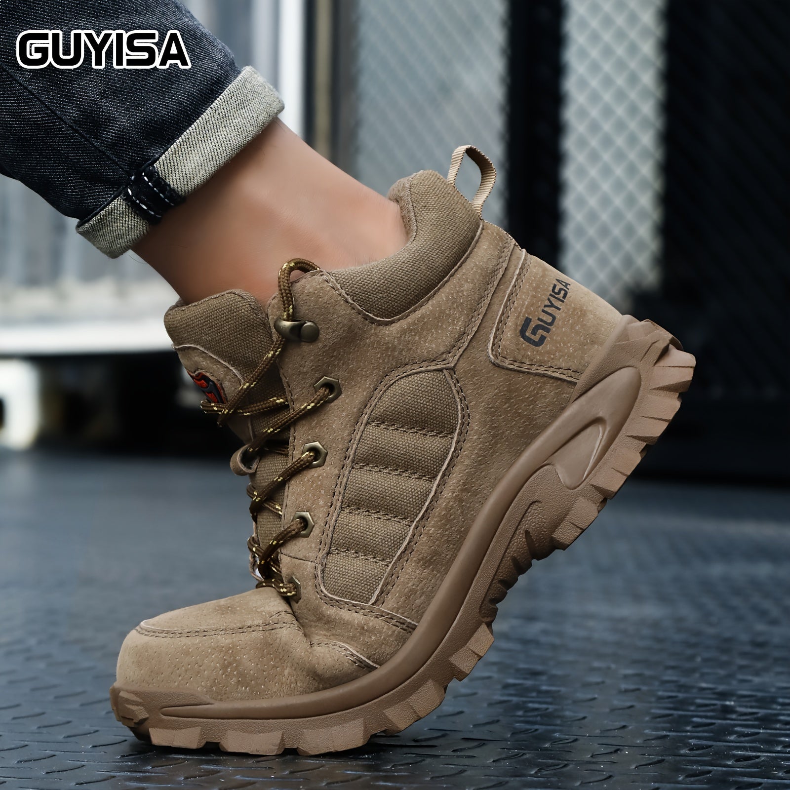 Men's Suede Safety Shoes with Steel Toe Puncture Proof Anti-Skid for Industrial Construction