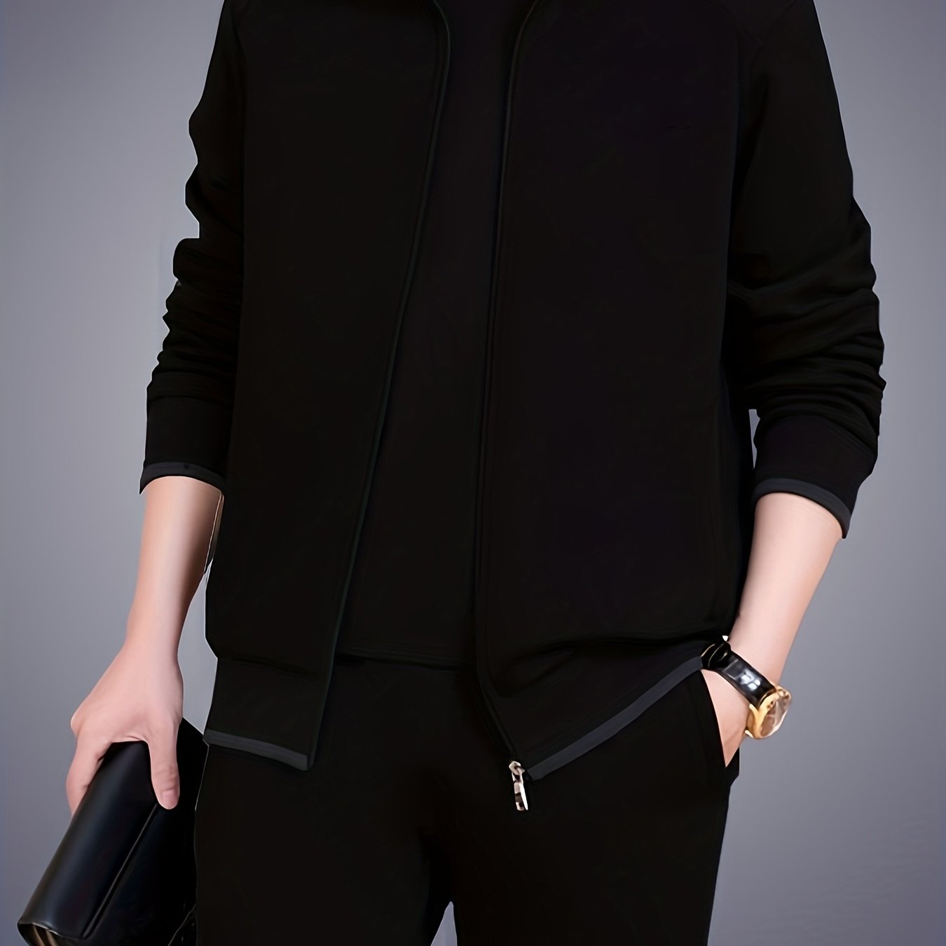 Мужской весенний спортивный костюм с длинным рукавом, стойка-воротник, открытая грудь, повседневный осенний стиль для средних лет пап