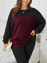 Sudadera holgada de colorblock para tallas grandes, casual, de manga larga y cuello redondo para mujer