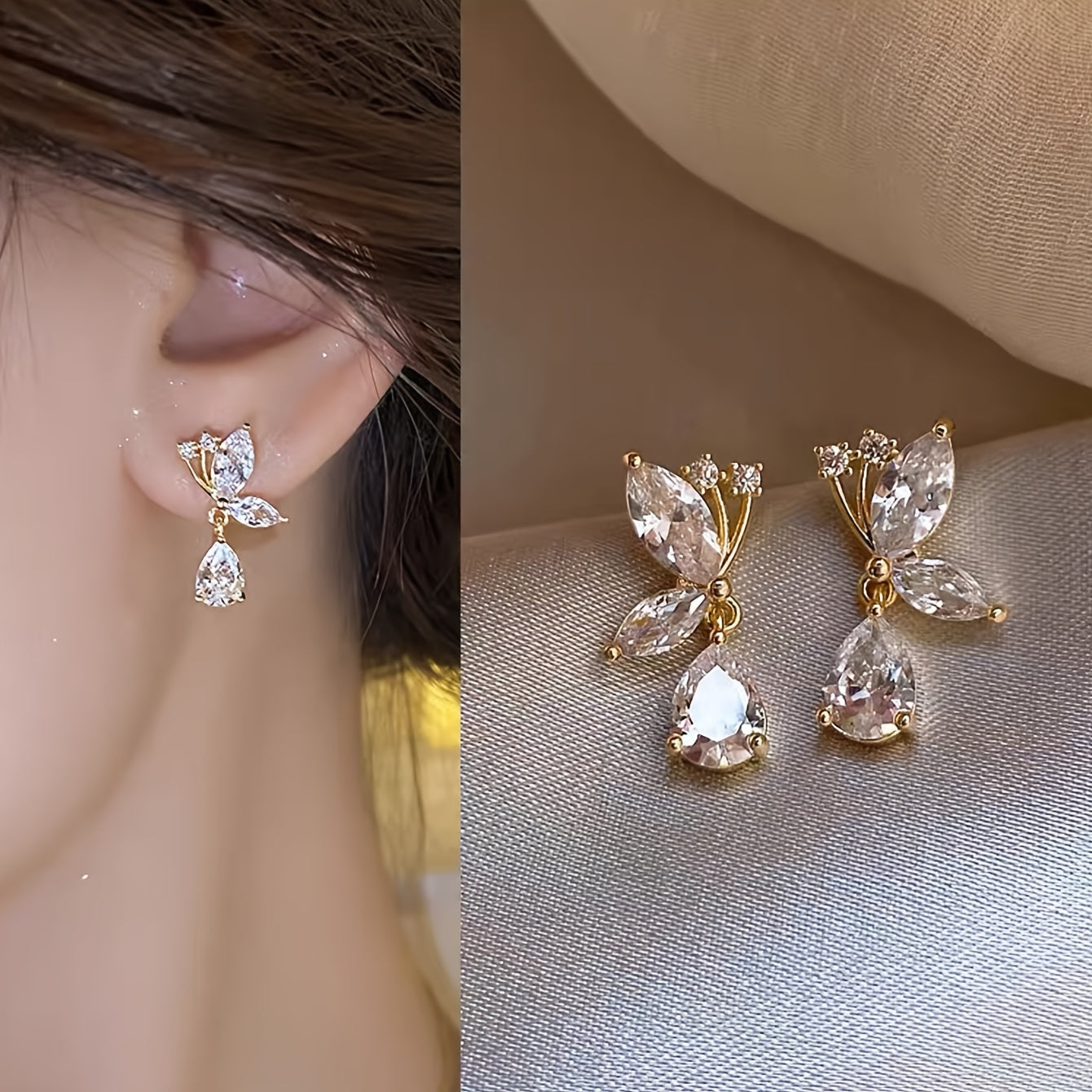 Women's Butterfly Glass Pendant Earrings Zinc Alloy Dangle Jewelry for All Seasons