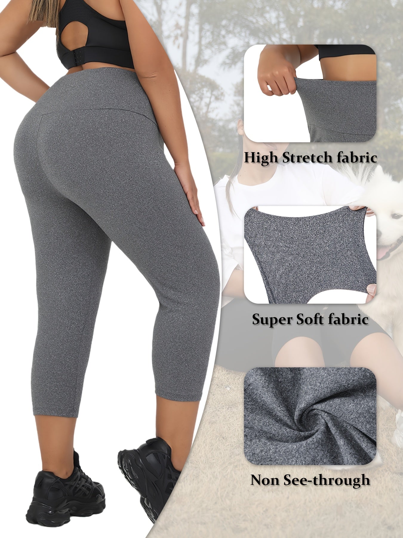 Women's Plus Size High-Waisted Leggings Tummy Control Stretchy Yoga Capri