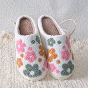 Unisex Plush Floral Slippers Warm Indoor House Shoes with Sunflower Design