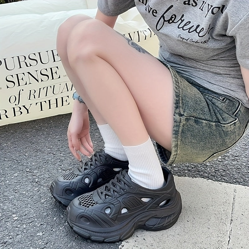 Women's EVA Platform Sneakers Black Beige Breathable Casual Running Shoes