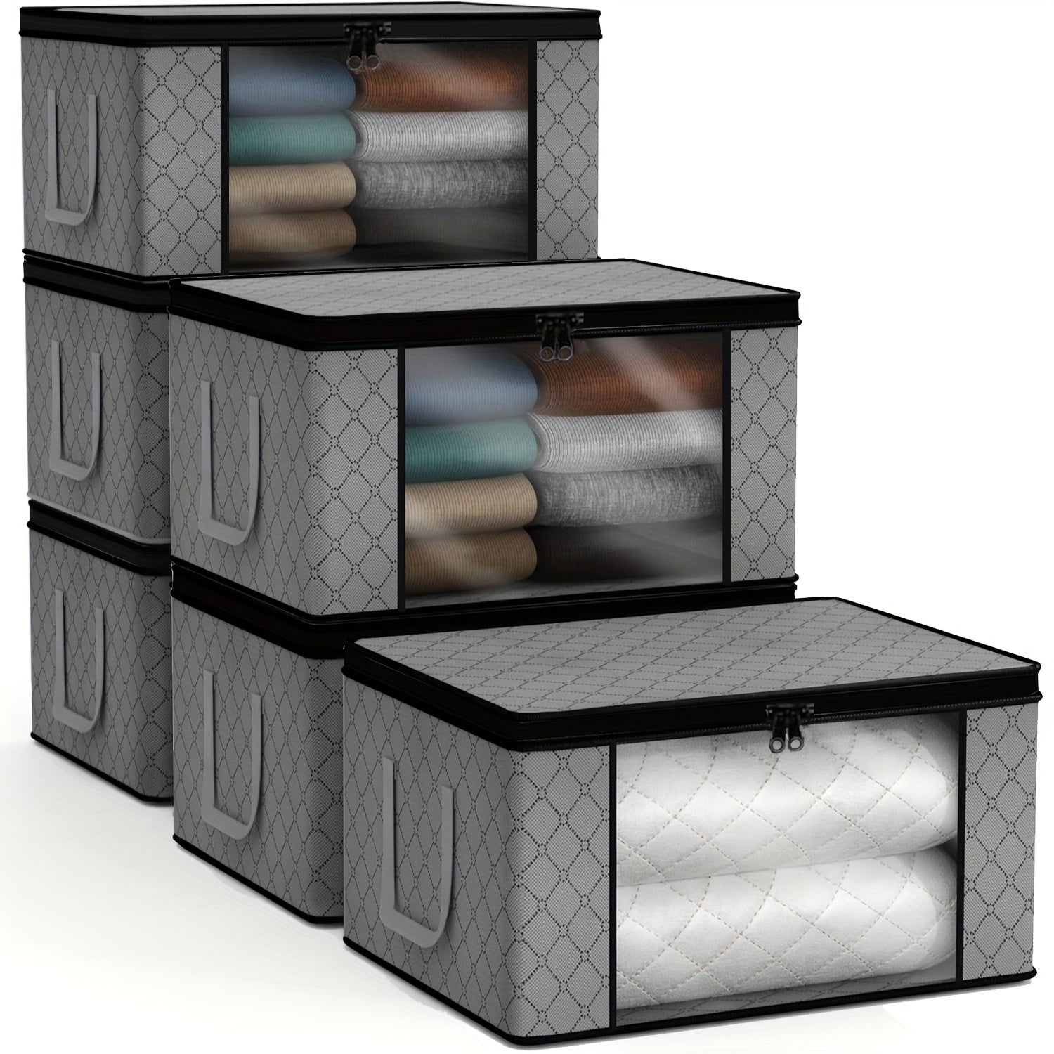 Large Grey Storage Container with Padded Cover for Closet Bedroom Travel