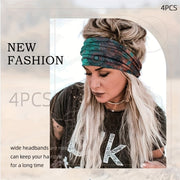 Set of 4 Boho Printed Elastic Knotted Headbands for Yoga Running Sports Women