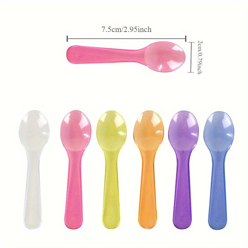 50 Colorful Disposable Plastic Mini Dessert Spoons Individually Wrapped for Ice Cream Yogurt
