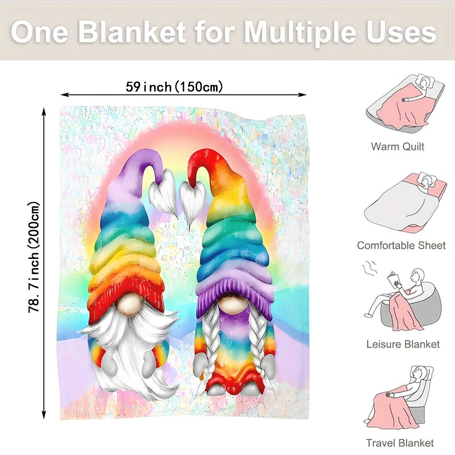Contemporary Cartoon Gnome Throw Blanket Soft Knitted Polyester for Sofa Bed Travel
