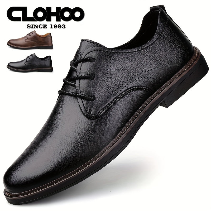 Men's Faux Leather Oxfords Casual Business Dress Shoes Solid Color Round Toe Low Top