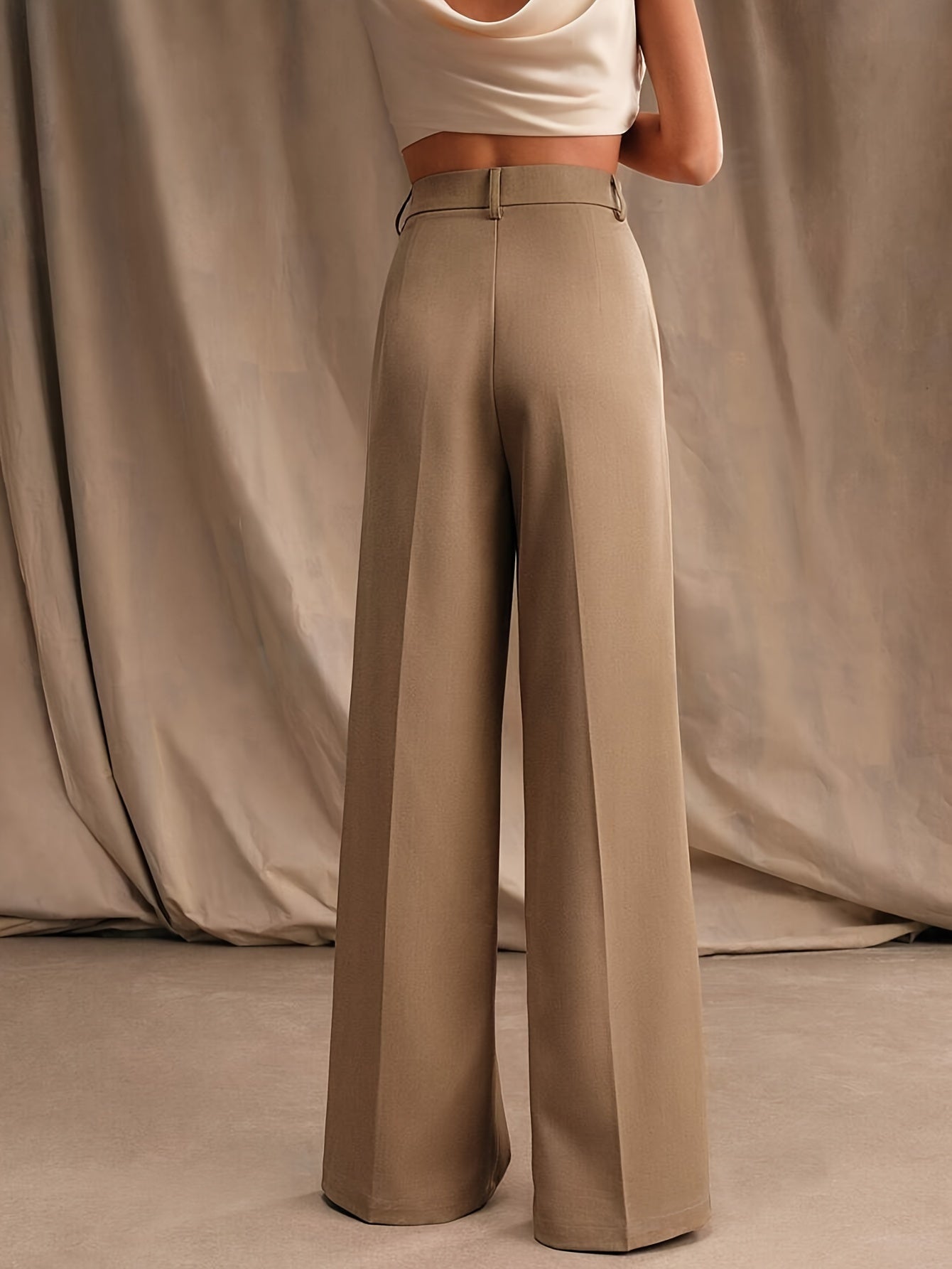 Women's Wide-Leg High Waist Pants Solid Color Spring Fall Machine Washable