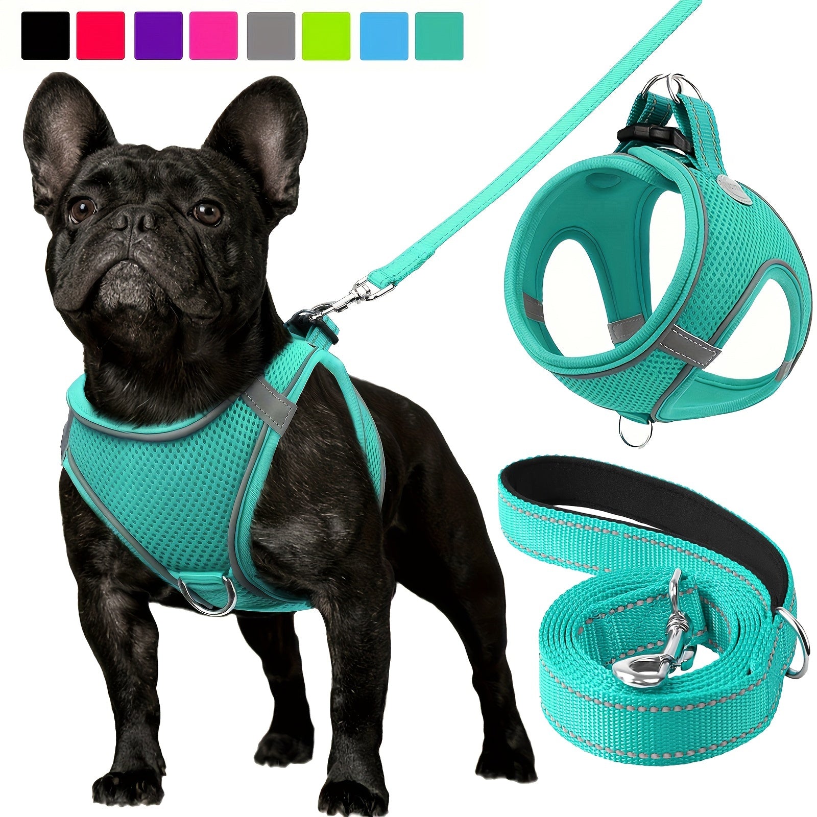 Reflective Dog Harness and Leash Set for Small to Medium Breeds Mesh Padded Nylon No-Choke Safety