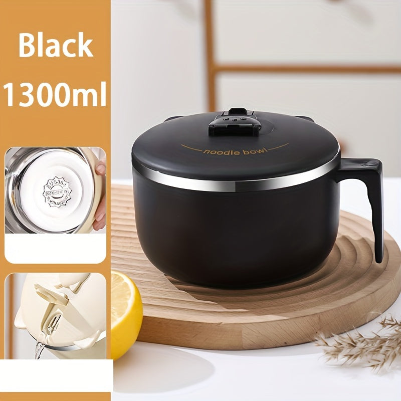 304 Stainless Steel Noodle Bowl with Lid Large Capacity Portable Tableware Anti-Scalding