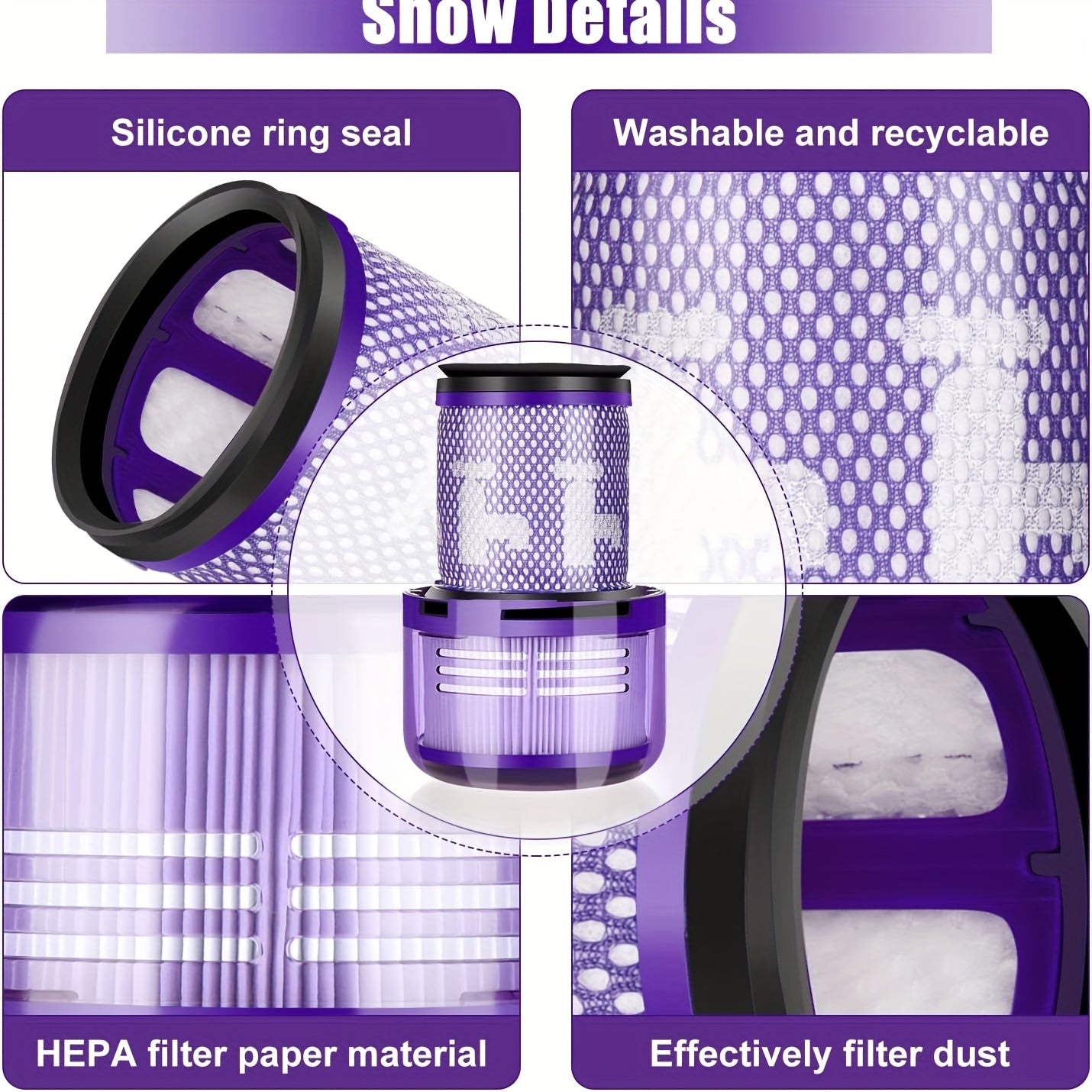 Ultra-Thin Wireless Vacuum Filter Replacement for V12, Compatible with Part 971517-01