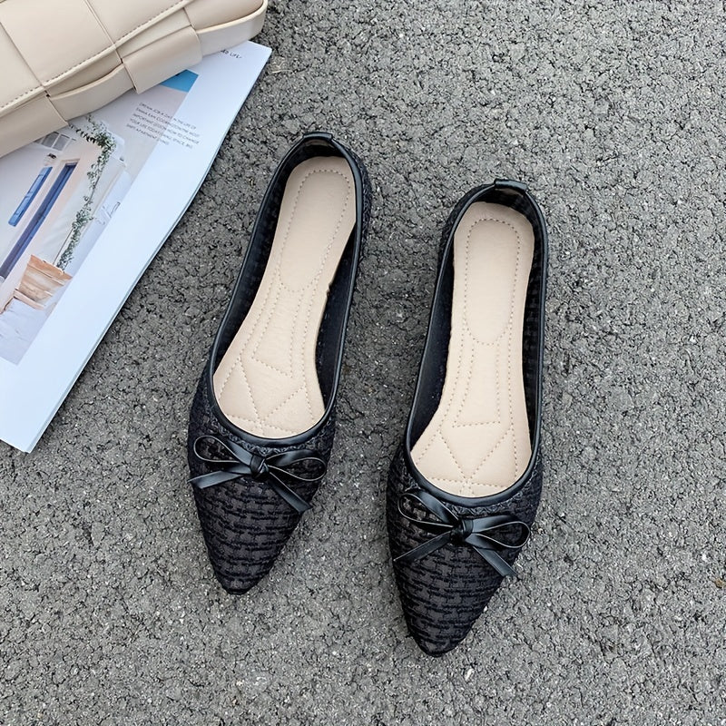 Women's Mesh Flats with Bowknot Lightweight Slip-On Pointed Toe Shoes for All Seasons