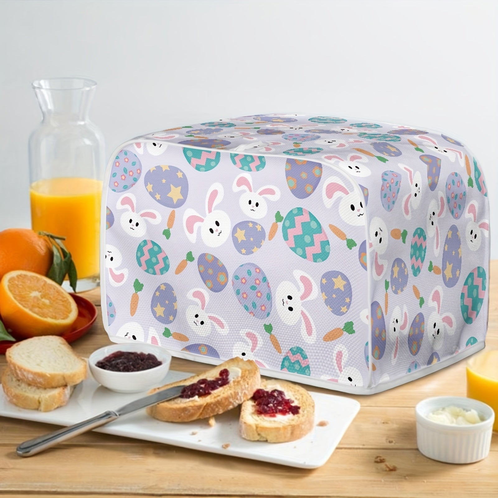Festive Toaster Cover Polyester Dust Protector with Holiday Gnome Hearts Easter Eggs