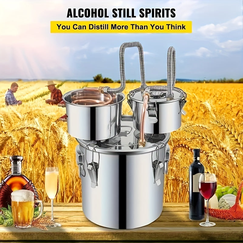 Stainless Steel Alcohol Still with Copper Tube 11.36L Home Brewing Kit for Whiskey Wine Brandy