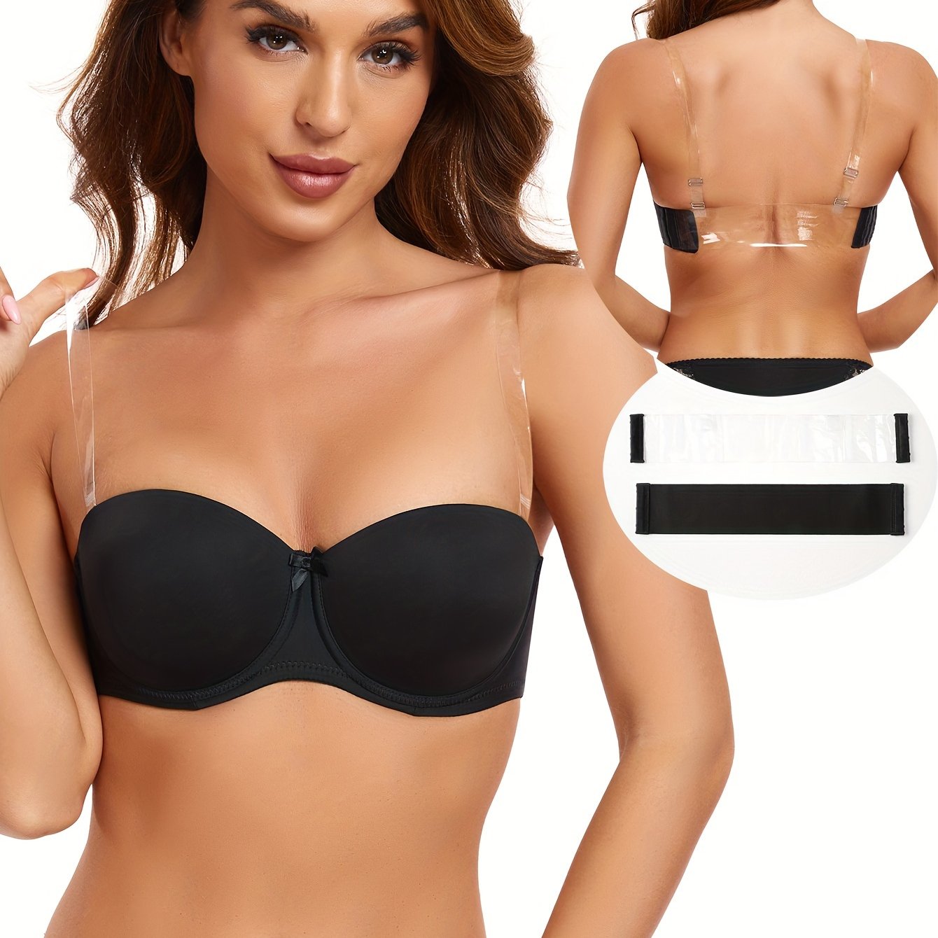 Sujetador de encaje con aros y tirantes transparentes para mujer, lencería cómoda