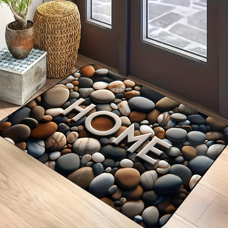 Pebble Print Welcome Mat Polyester Fiber Slip-Resistant Entryway Rug