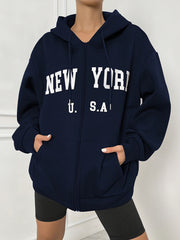 Women's Polyester Hoodie with Zip Front Kangaroo Pocket and Hooded Style