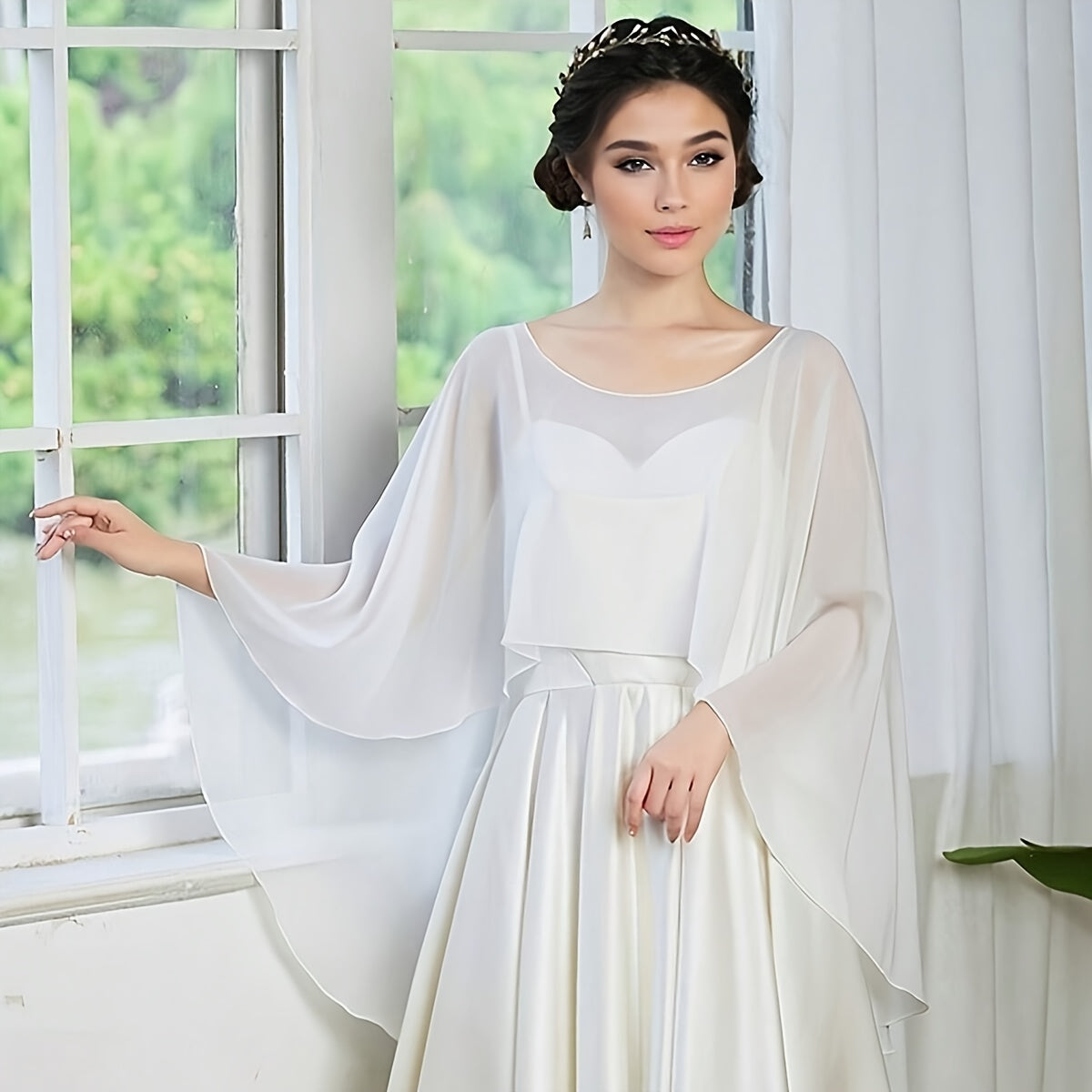 Solid Color Chiffon Cape for Wedding Dresses and Everyday Fashion Lightweight Hand Washable
