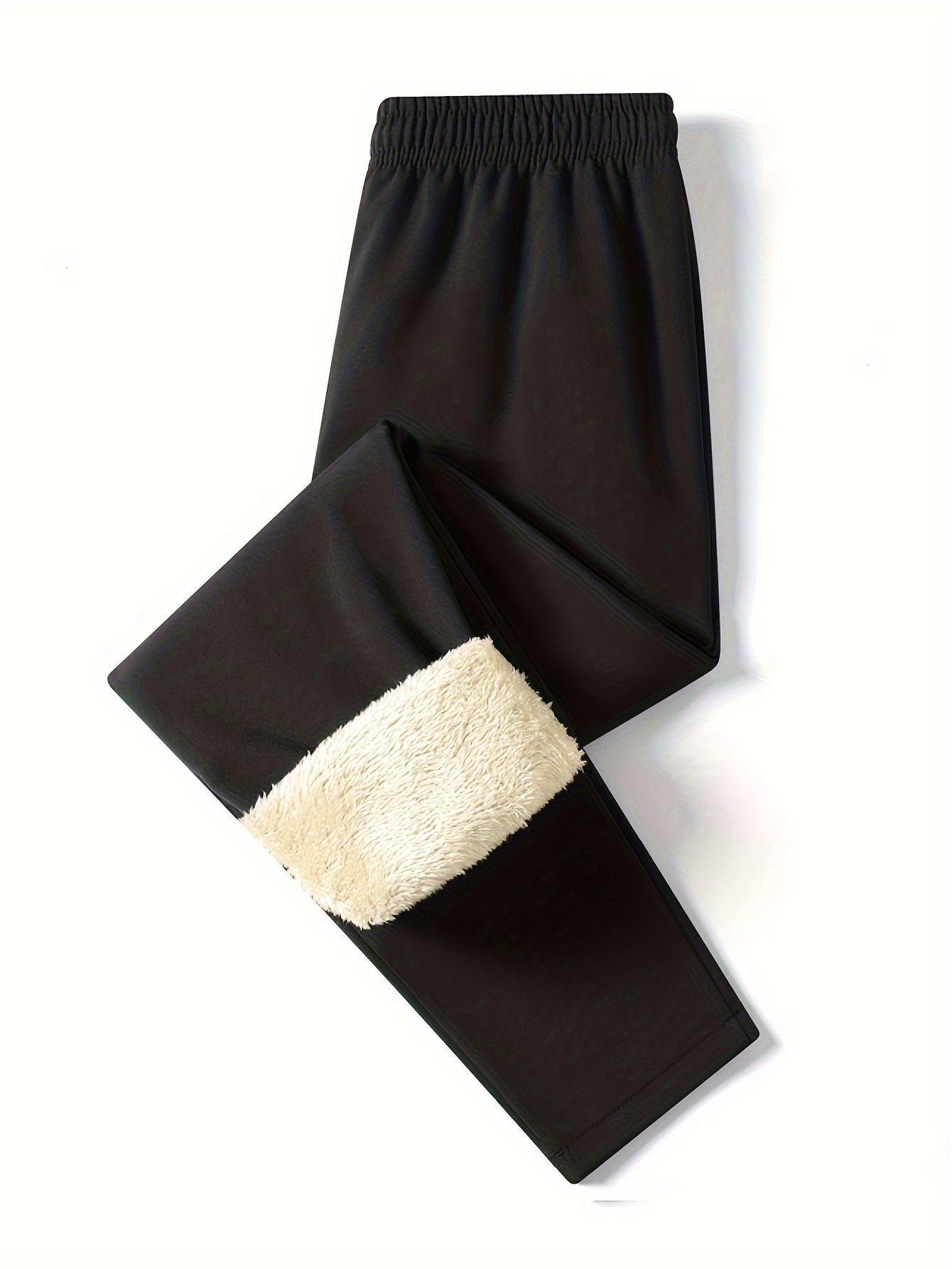 Men's Winter Fleece-Lined Casual Pants Solid Polyester Regular Fit Zipper Details