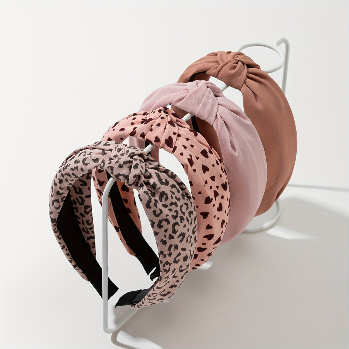 Leopard Print Fabric Headband Set of 4 Twisted Knot Hair Accessories for Women
