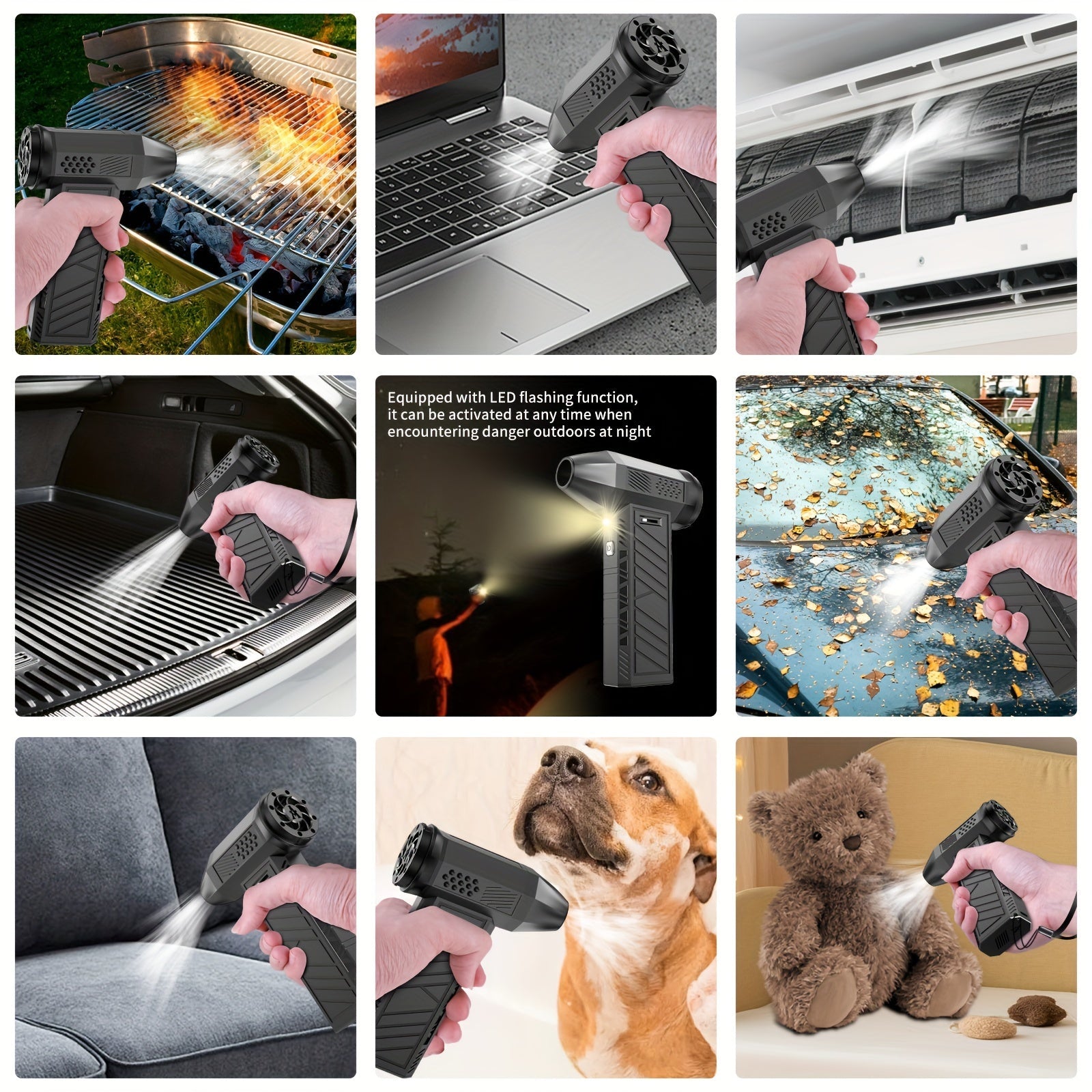 Portativ Turbo Jet Fan - Ultra-Qudratli Tez Sovutish va Yuqori Tezlikdagi Havo Puflagich - Avtomobil Tozalash, Kamping va Tashqi Sarguzashtlar uchun Mukammal - USB Qayta Zaryadlanadigan Batareya Kiritilgan